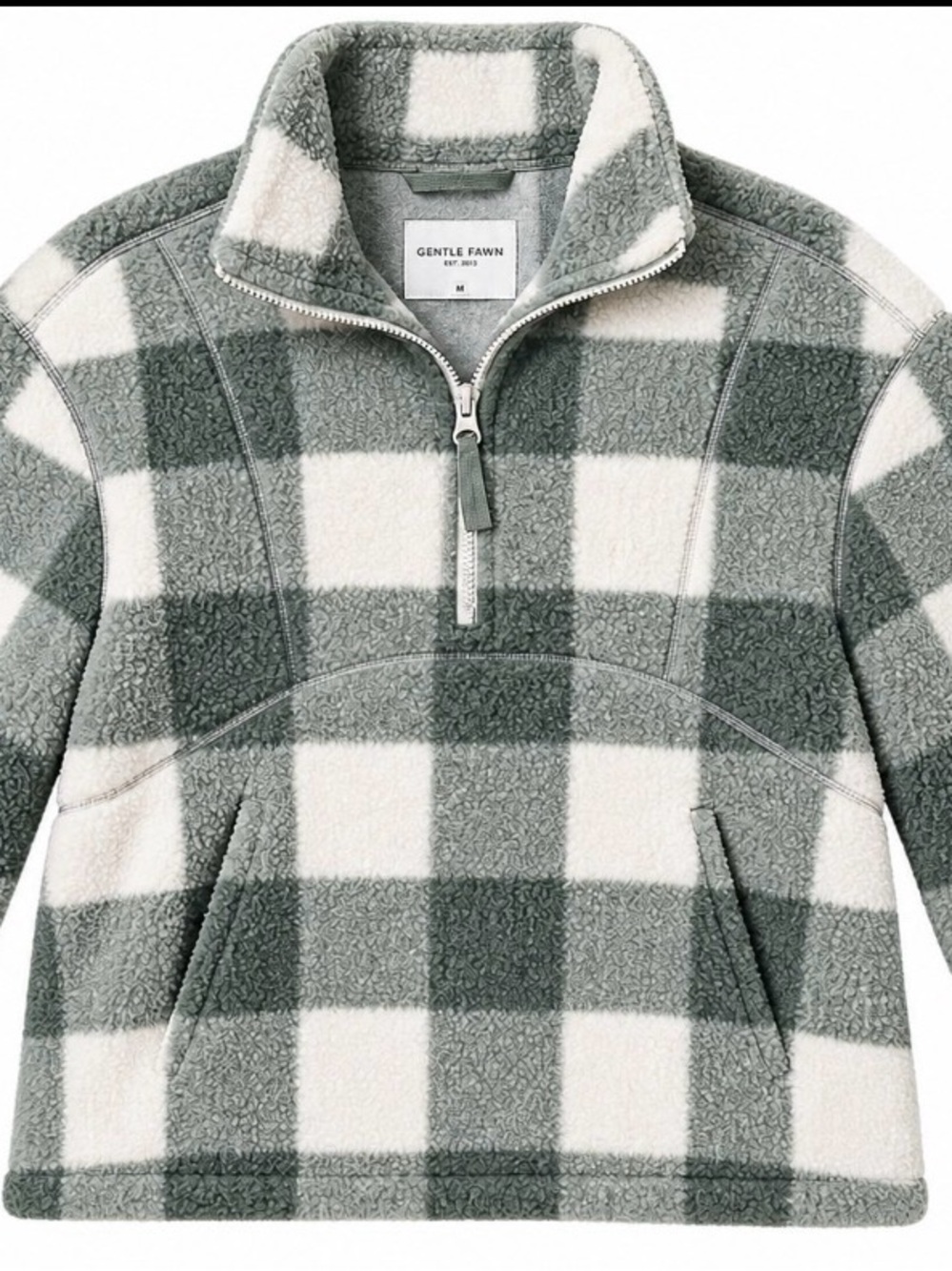 Gentle Fawn Green and Cream Check Sherpa Half-Zip Pullover